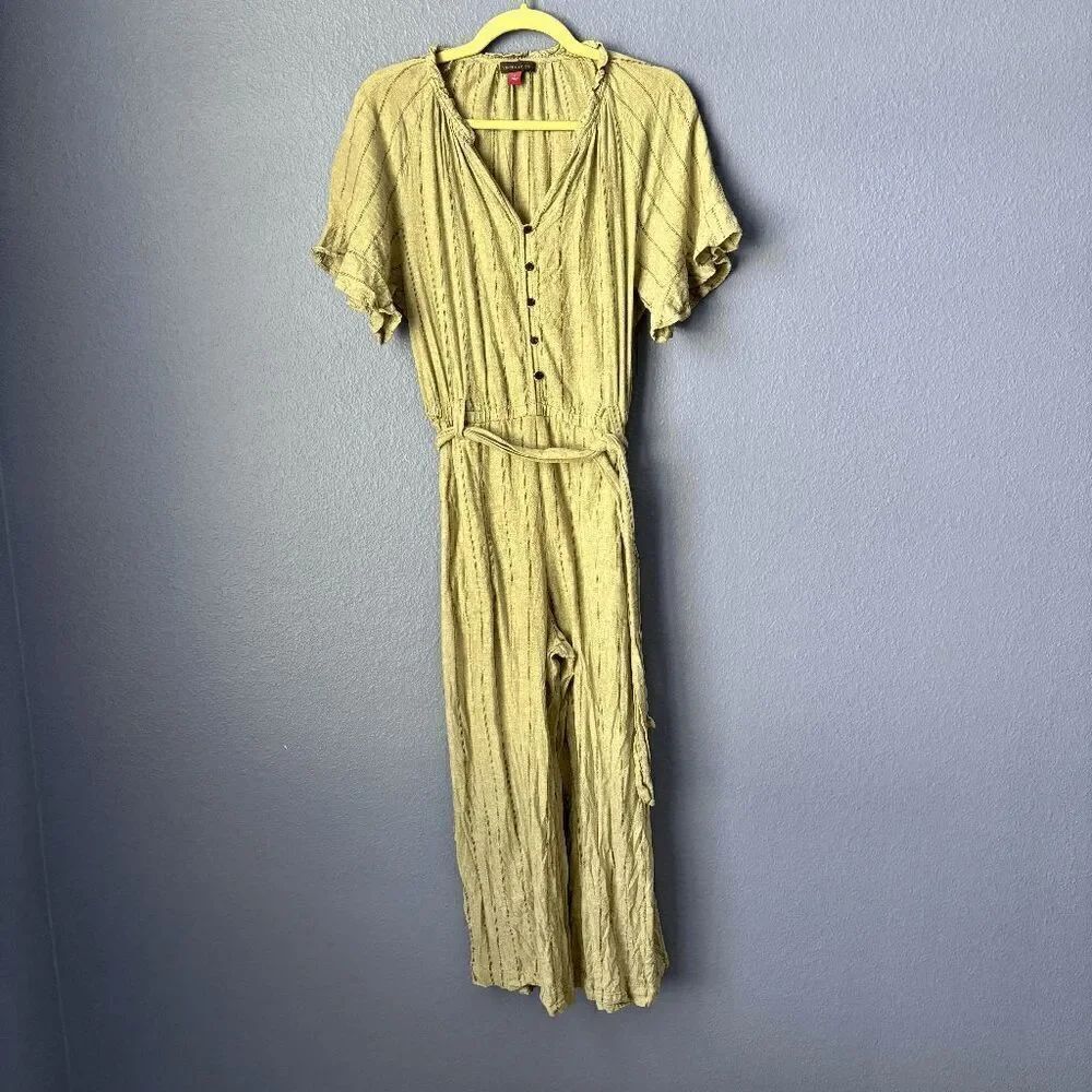 Women's Vince Camuto Jumper Capris Wide Leg Romper V Neck Short Sleeve Linen S